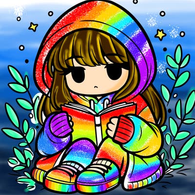 girl in oversized hoodie reading a book