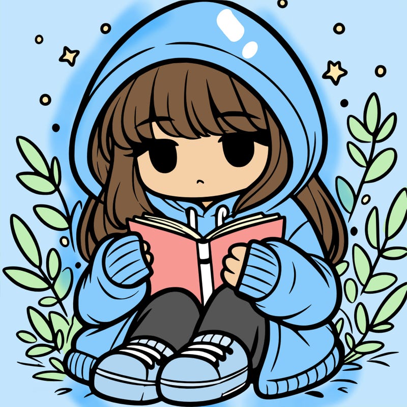 girl in oversized hoodie reading a book
