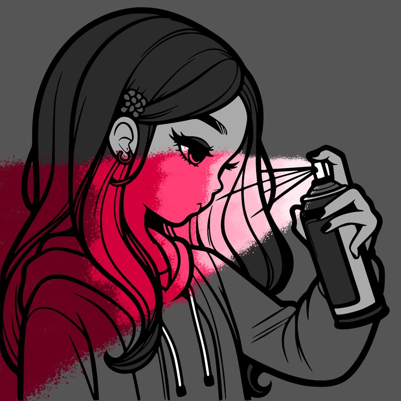 a realistic girl spray painting