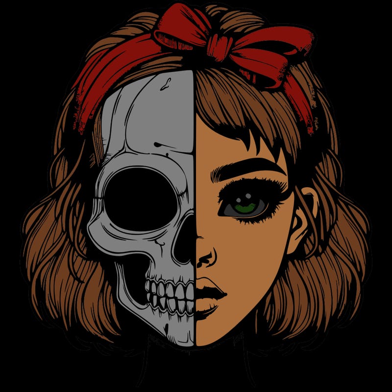realistic girl with half skull mask