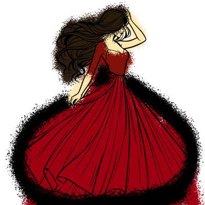 realistic woman with dress flowing in the wind