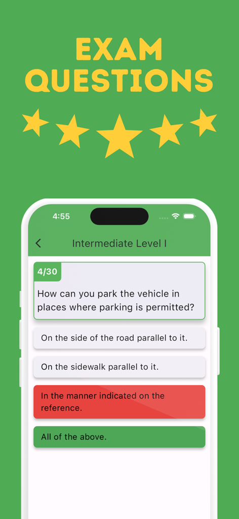 사우디 운전면허 Dallah 앱의 연습 시험 문제 화면