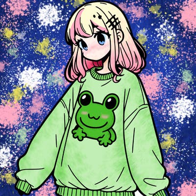 girl wearing frogging sweatshirt