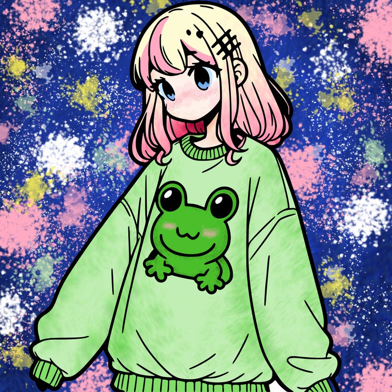 girl wearing frogging sweatshirt
