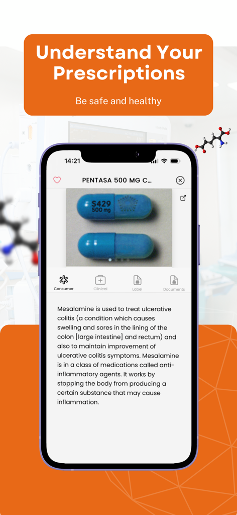 Smart Pill ID - Identify Drugs - Interface de l'application Smart Pill ID montrant les détails de la prescription et les images d'identification des pilules