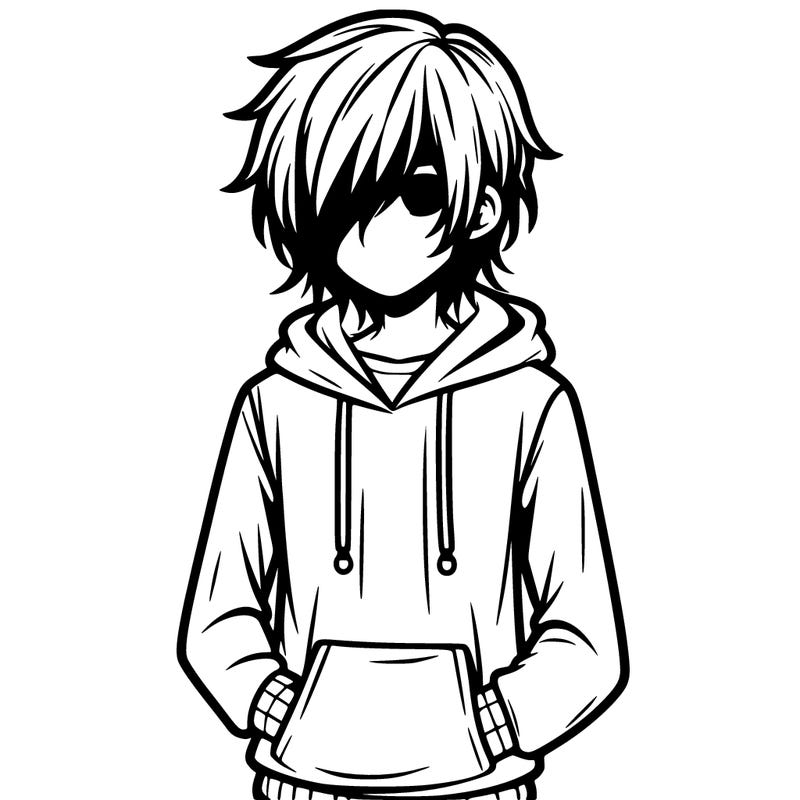 emo boy with long hair wearing a hoodie