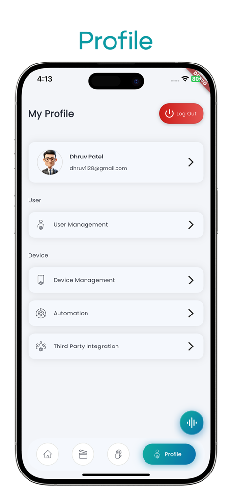 SmartNode Automation - The profile interface of the SmartNode app showing user settings and device management options