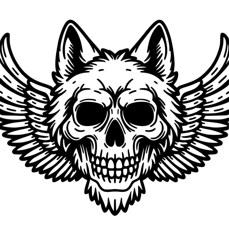 skull wolf with wings