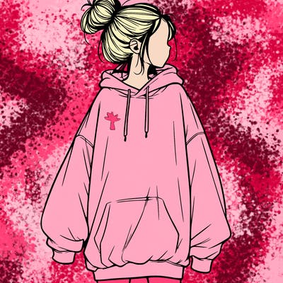 realistic girl with a oversized sweatshirt on and a bun