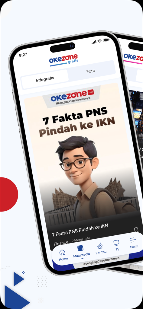 Okezone.com News - Smartphone screen displaying an infographic about Indonesian news on the Okezone app.