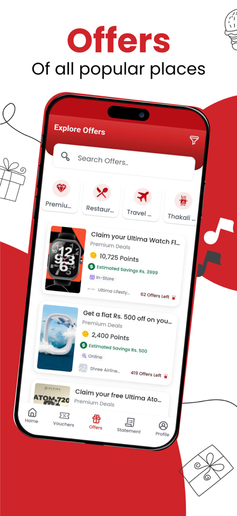 Fonepoints - Tela de smartphone exibindo ofertas de pontos de fidelidade e vouchers de desconto na interface do aplicativo Fonepoints.