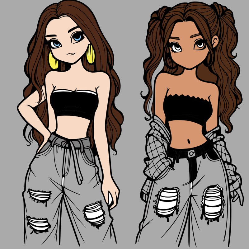 2 girls in crop tops and baggy jeans ripped