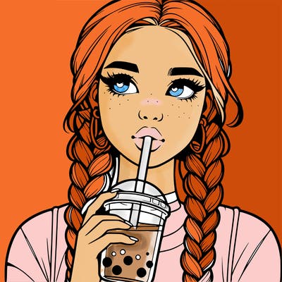 realistic girl with braided hair drinking boba