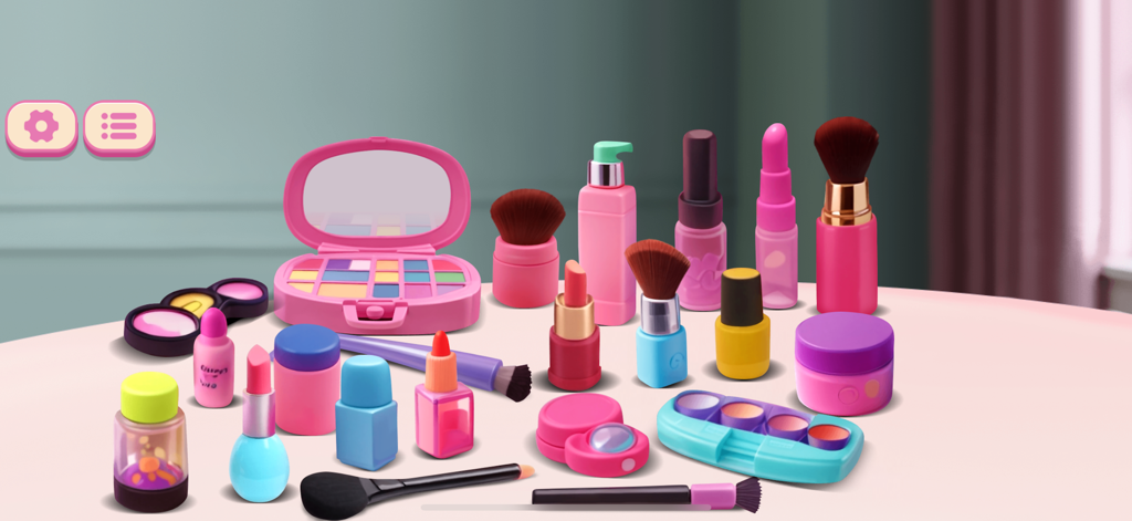 My Toy Set Mobile Game - A colorful digital makeup toy set featuring lipsticks brushes and eyeshadow palettes