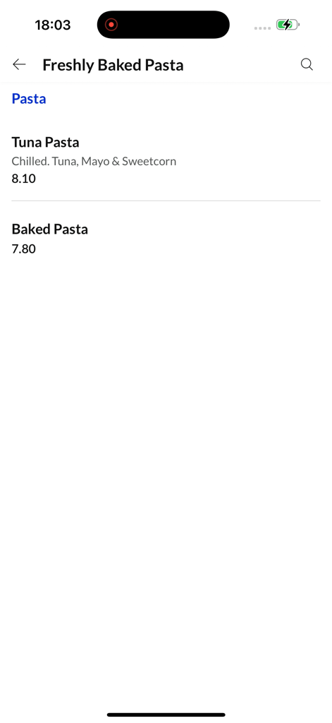 Frydayz Of Shildon LTD - Menu screen for freshly baked pasta dishes on the Frydayz Of Shildon app