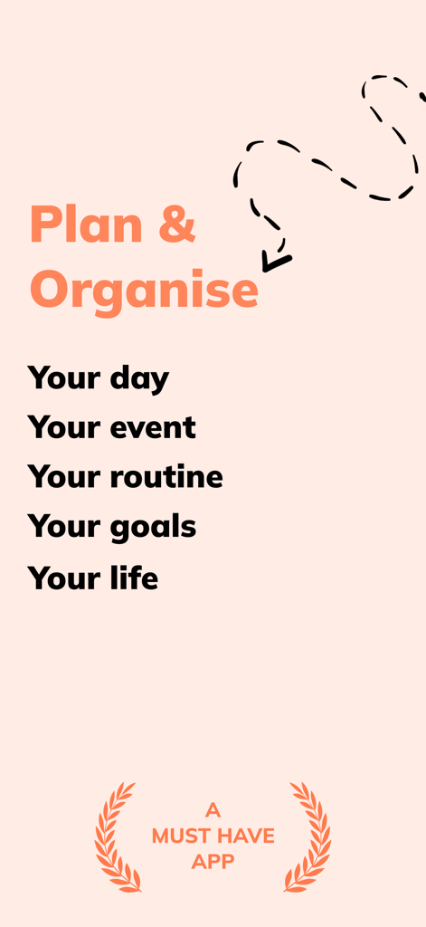 Daily Planners Organizer Todo - Una pantalla promocional de la aplicación Daily Planners Organizer que enumera las funciones para planificar tus rutinas diarias y metas