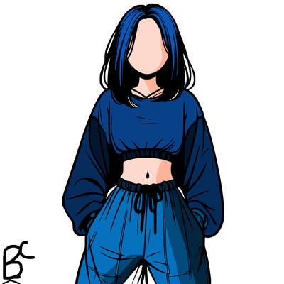 realistic girl faceless with baggy pants and a crop top