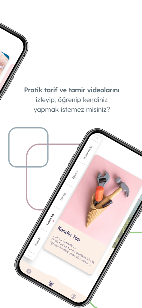 Turkcell Bizce App-Bildschirm zeigt DIY- und praktische Reparatur-Video-Tutorials für Frauen.