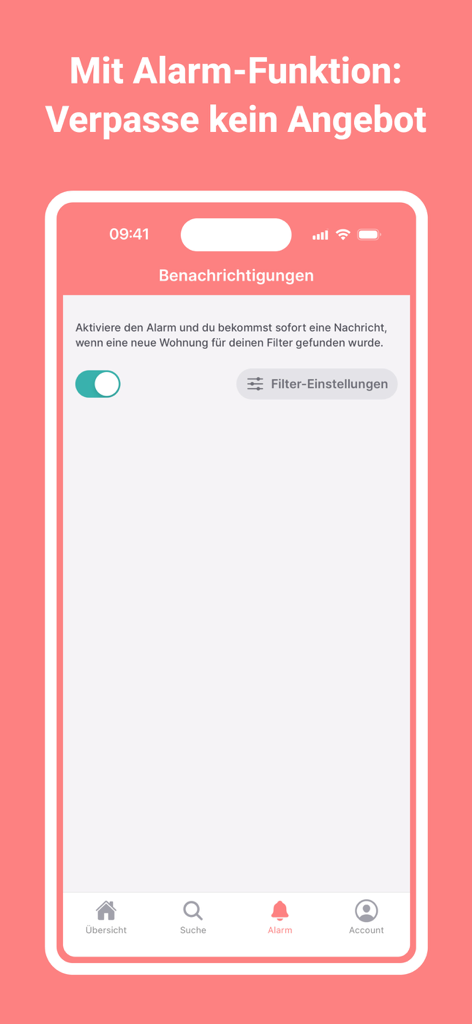 MyGEWO - Impostazioni di notifica dell'app MyGEWO per avvisi di appartamenti in tempo reale