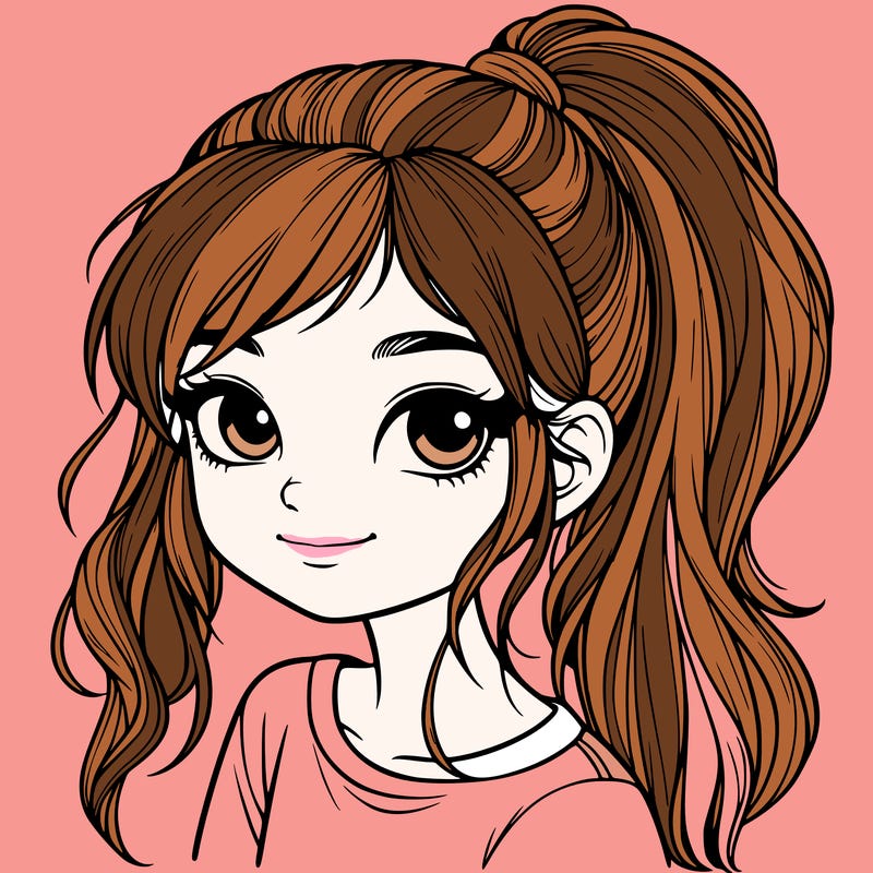 realistic girl with ponytail