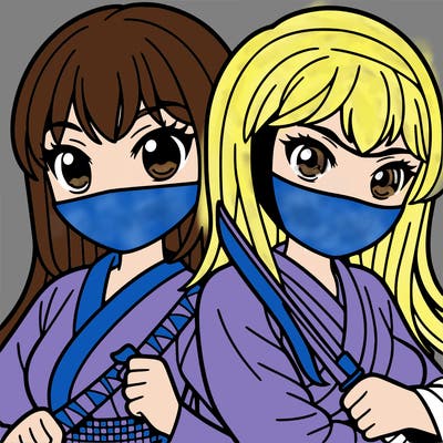 a adult girl as a ninja with another adult girl dressed as a ninja