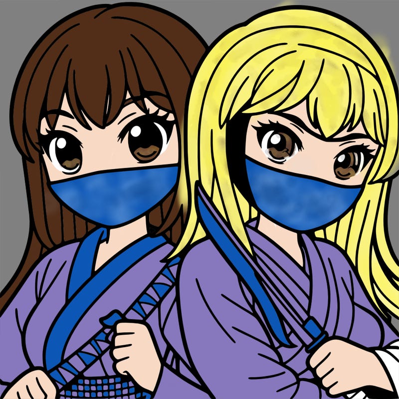 a adult girl as a ninja with another adult girl dressed as a ninja