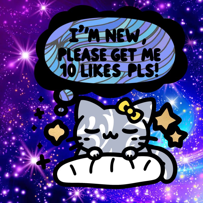 kitty taking a nap dream talking and saying "i'm new, please get me at least 10 likes pls!!"