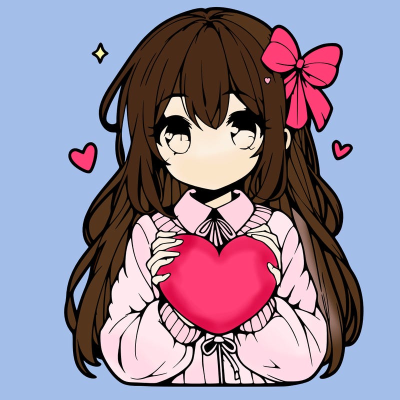 anime girl holding a heart balloon