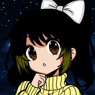anime girl with hairbow wearing a turtleneck