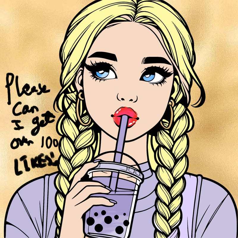 realistic girl with braided hair drinking boba