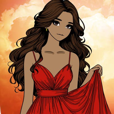 realistic girl in flowy silky prom dress