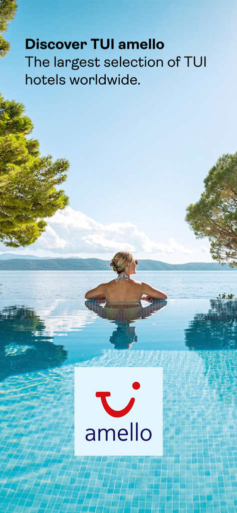 TUI amello - A woman relaxing in an infinity pool at a TUI amello luxury hotel with a scenic coastal view.