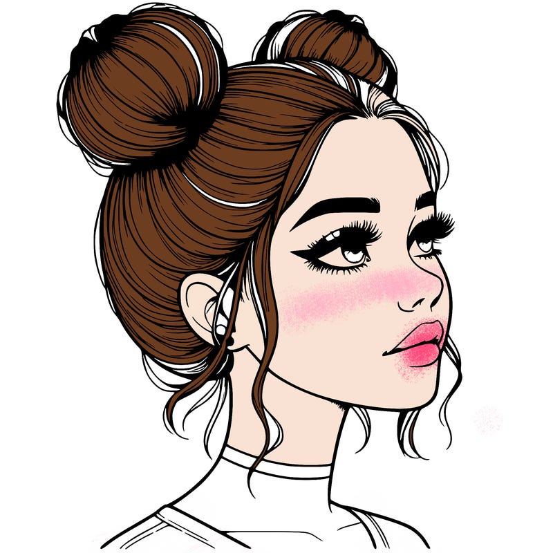 realistic girl with buns on the top of her head