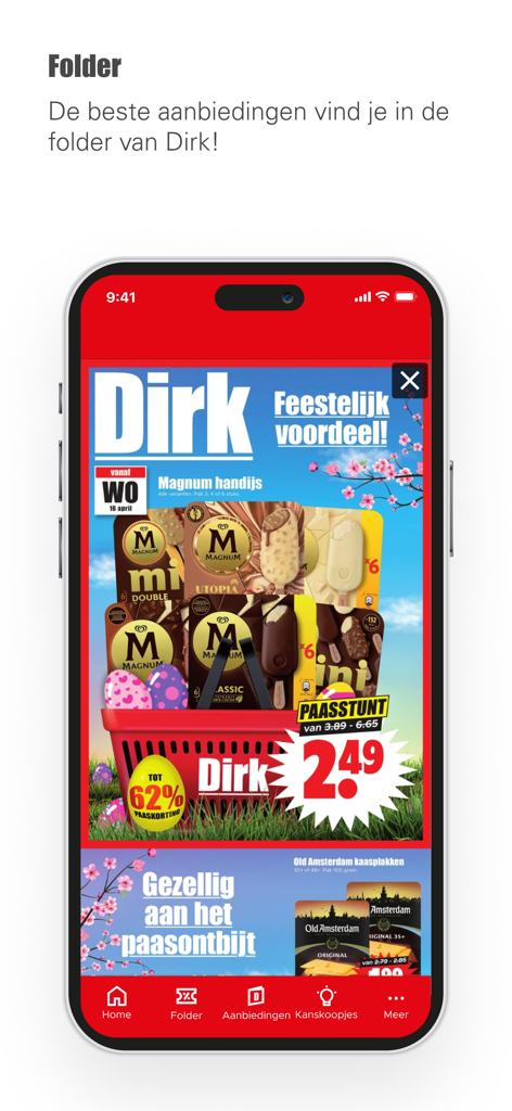 Aplicativo móvel Dirk Supermarkt mostrando a pasta digital de ofertas semanais