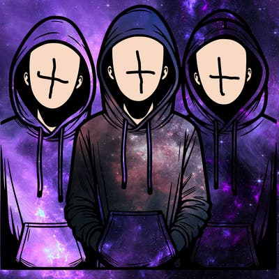 3 faceless people in  hoodies