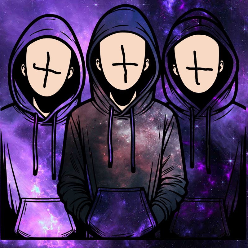 3 faceless people in  hoodies