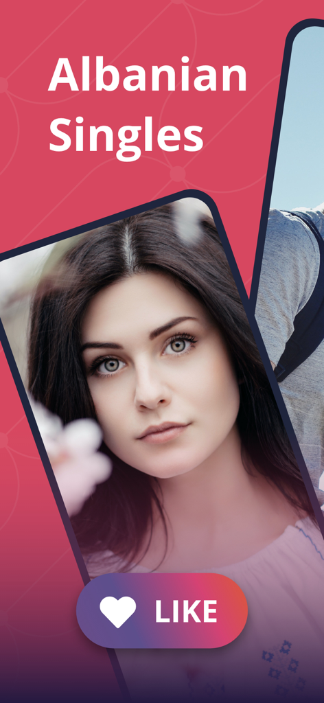 AlbanianPersonals Dating - Interface of AlbanianPersonals dating app showing a womans profile and a like button