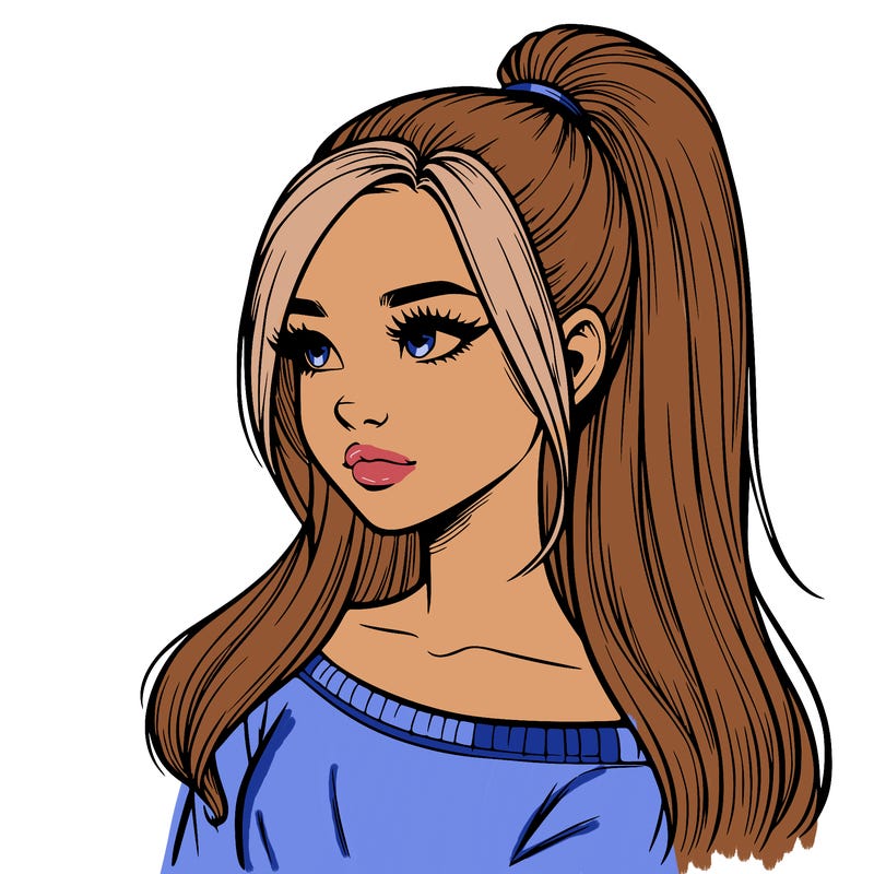 realistic girl with a high ponytail