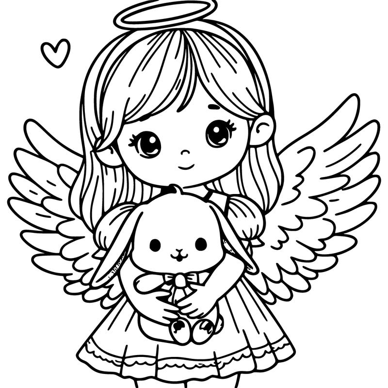 girl holding a bunny, the bunny has angel wings