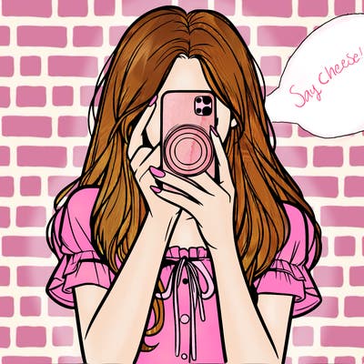 a realistic girl holding her phone taking pictures