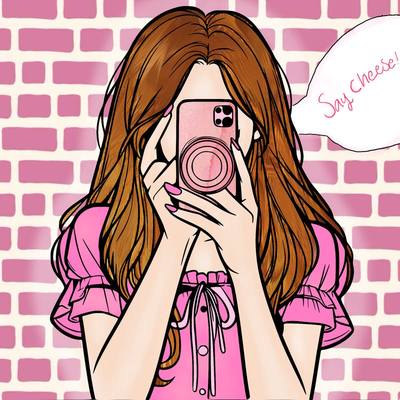 a realistic girl holding her phone taking pictures