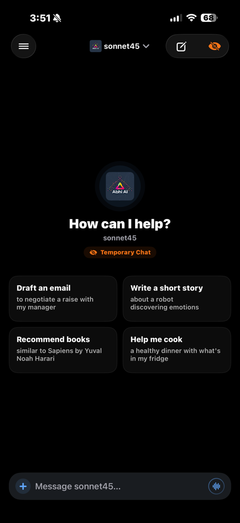 Open UI - Open WebUI Client - Interface de chat móvel do Open UI com sugestões de prompts e tema de modo escuro