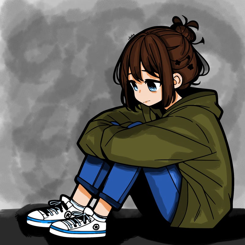 sad anime girl sitting alone