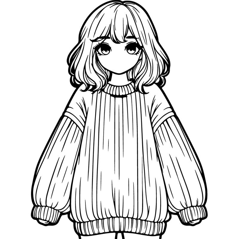 realistic girl in oversized sweater