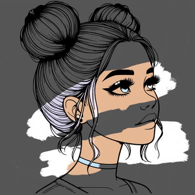 realistic girl with buns on the top of her head