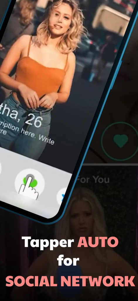 AutoClicker: Click Assistant⁺ - A mobile screen showing AutoClicker automating likes on a social media profile