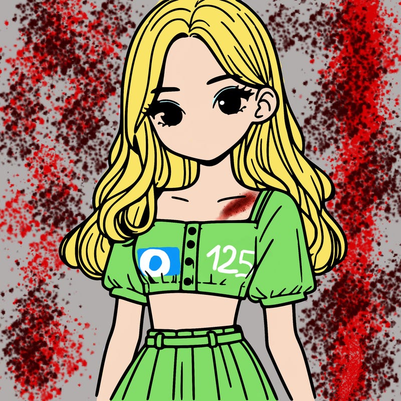 korean girl with blonde hair in white cropped clothes and beige skirt