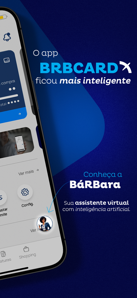 BRBCARD - Mobile phone screen showing the BRBCARD app interface and its virtual assistant Barbara