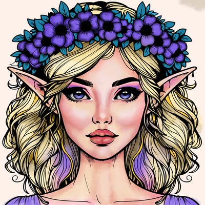 realistic female elf with flower crown