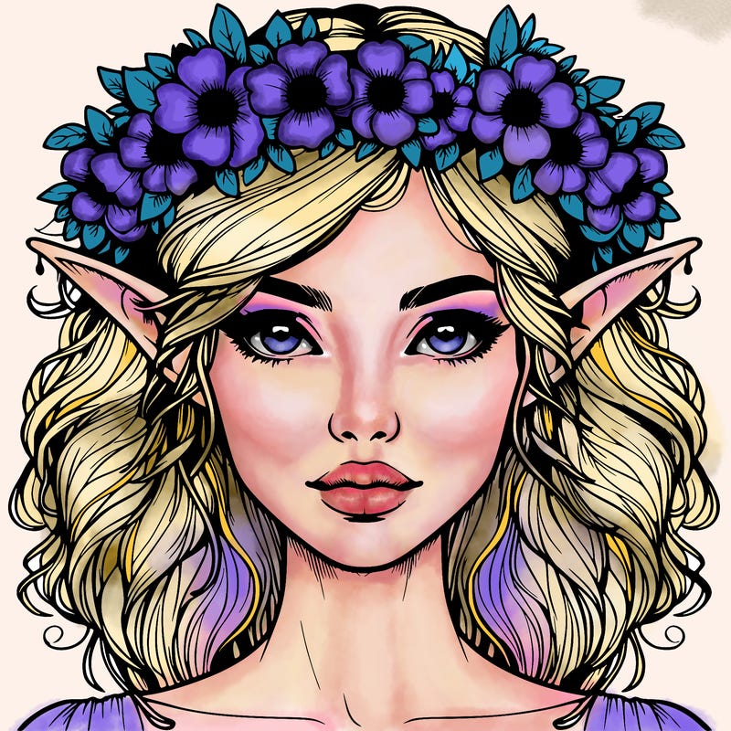 realistic female elf with flower crown